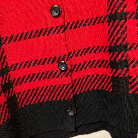 Vintage Karen Lessly Red and Black Button Down Cardigan Sweater - Picture 7 of 7